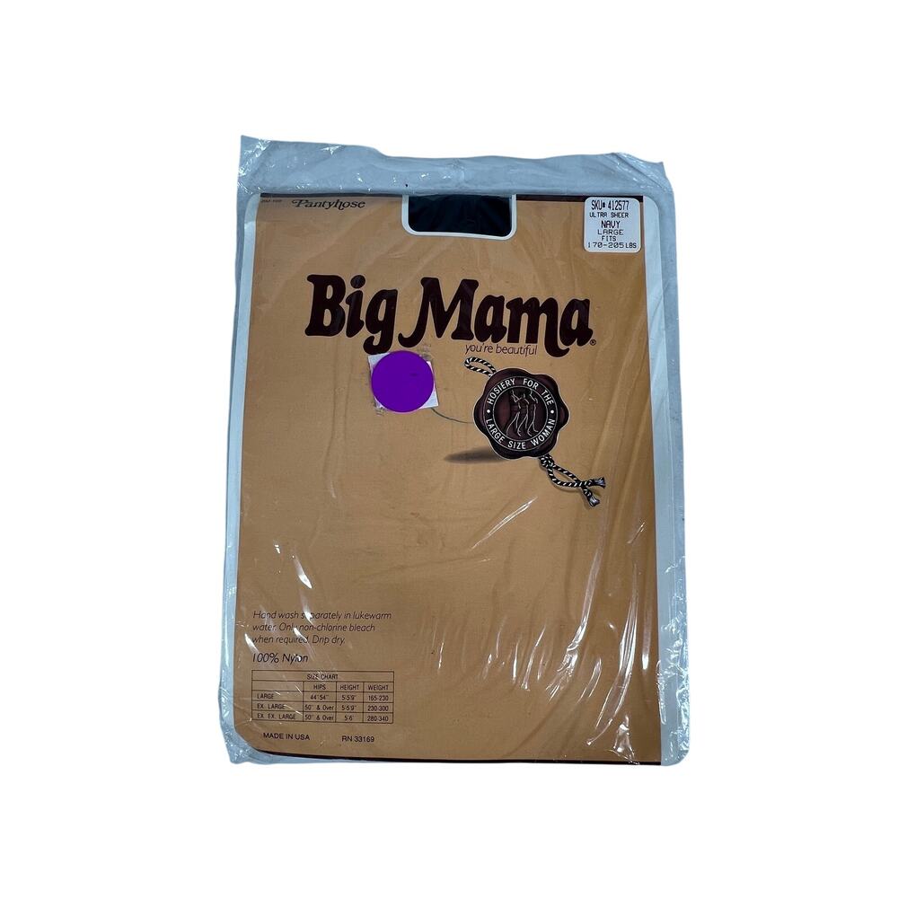 BIG MAMA Pantyhose Womens Large Navy Ultra Sheer Control Top Nylon USA NEW